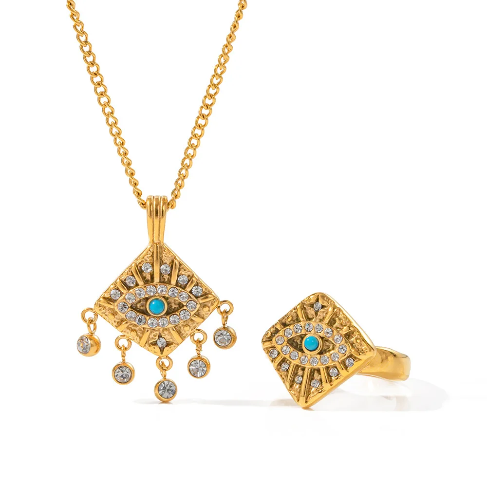 

Stainless Steel PVD 18K Gold Plated Tarnish Waterproof Rhinestoned Enamel Eye Necklace For Woman Jewelry Wholesale Trendy