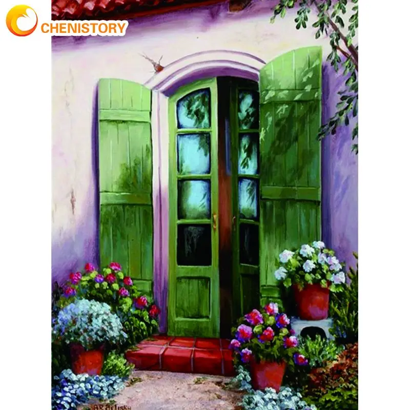 

CHENISTORY Diy Diamond Painting Frame Door With Flowers Cross Stitch Crafts For Adults Mosaic Painting Gift Home Decor Landscape