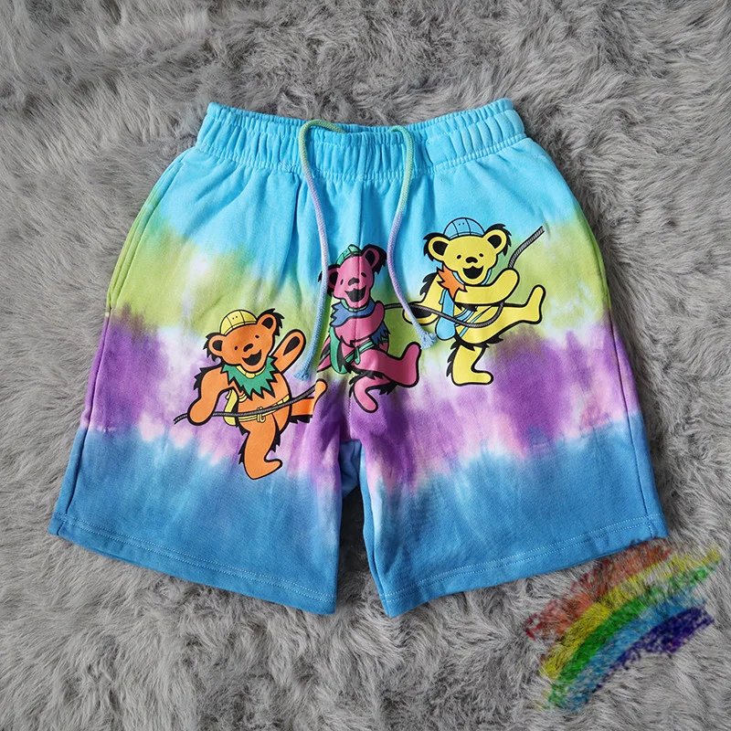 

Tie Dye Dancing Bears Shorts Men Women 1:1 High Quality Summer Style Drawstring Shorts Breeches