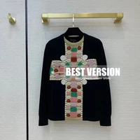 best version luxury designer fashion sweater women knitted wool cashmere vintage ethnic gemstone pattern woman sweates pullovers