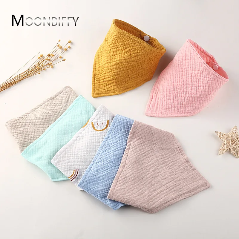 

Baby Bibs Muslin Cotton Stuff Newborn Solid Color Snap Button Soft Triangle Saliva Towel Burp Cloth Feeding Drool Bibs