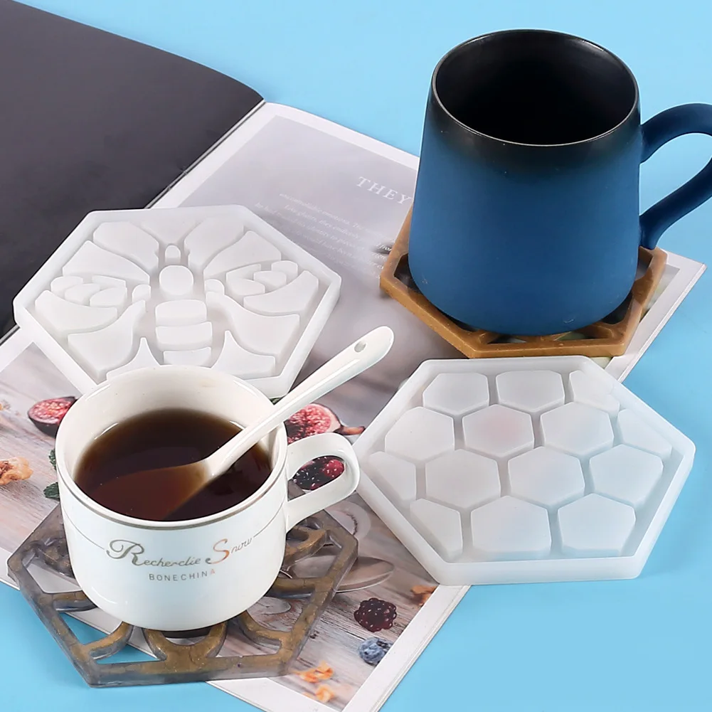 Diy Honeycomb Bee Coaster Mold Crystal эпоксидная смола форма hex Hollow декоративная силиконовая для