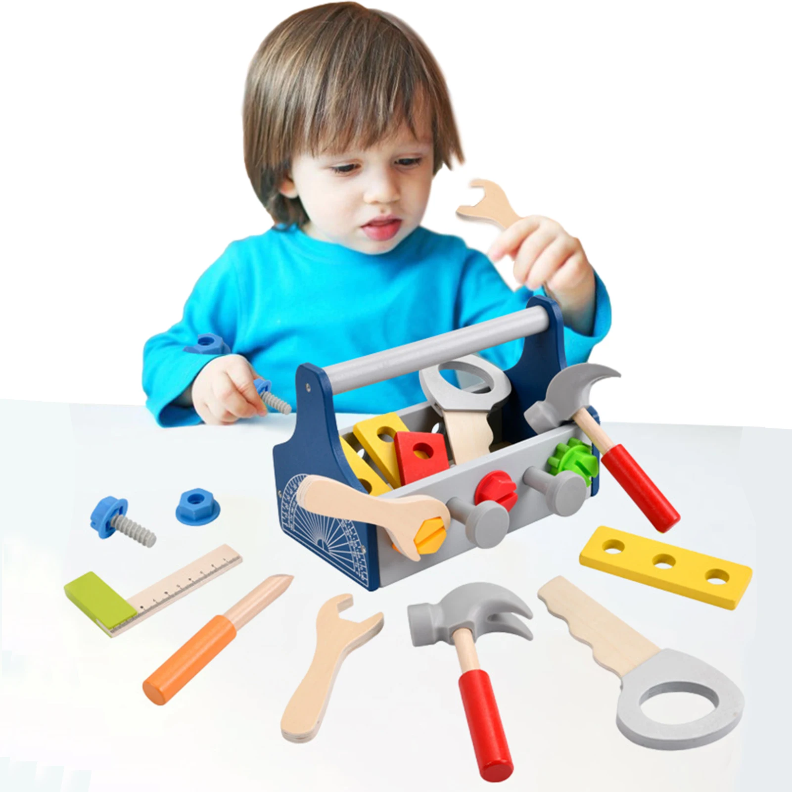 

Builder Toddler Wooden Play Set Take-along Tool Kit With Educational STEM Pretend Play Toy Kit For Toddlers Boys And Girls As