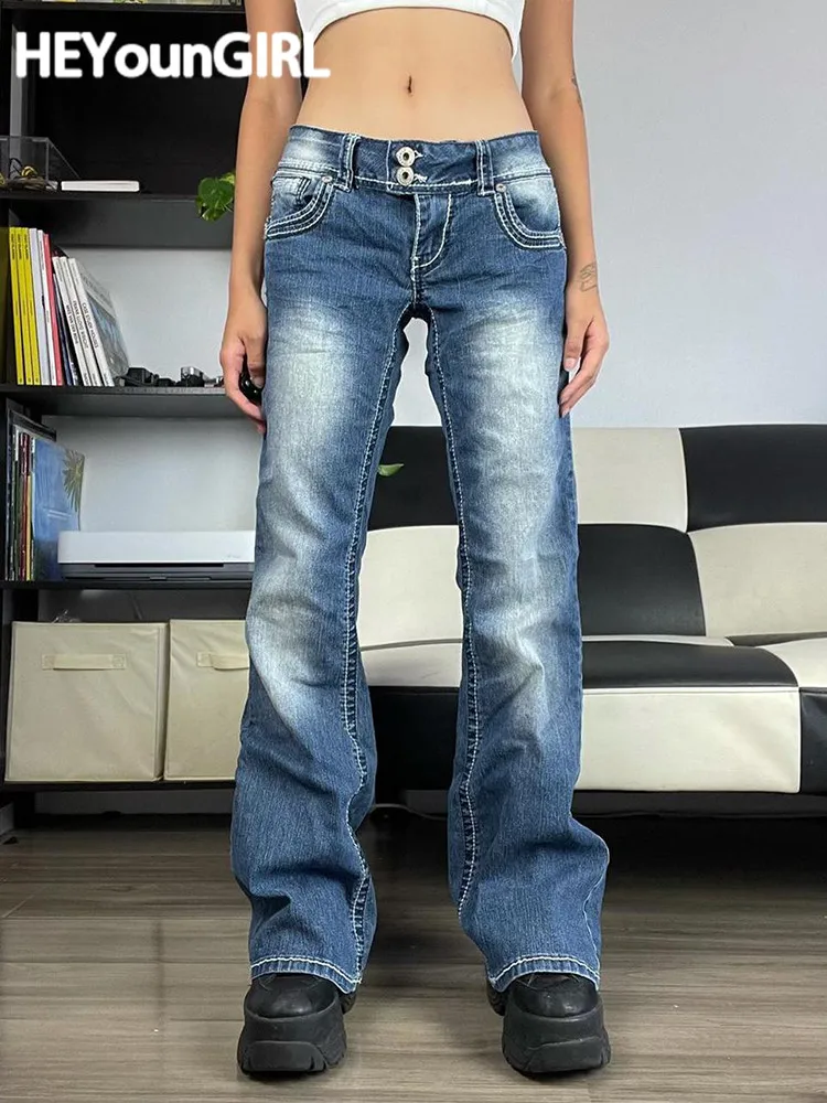 

HEYounGIRL Low Waist Basic Women Jeans Y2K Fashion Streetwear Vintage Female Straight Denim Trousers Harajuku Capris Pants 2022