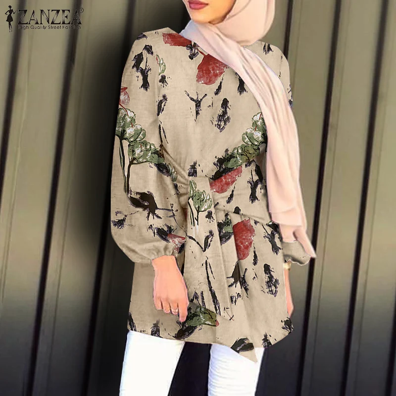 

Elegant Print Long Sleeve O Neck Tops ZANZEA Women Elegant Casual Office Work Blouse Female Floral Chemise Tunic Blusas Oversize