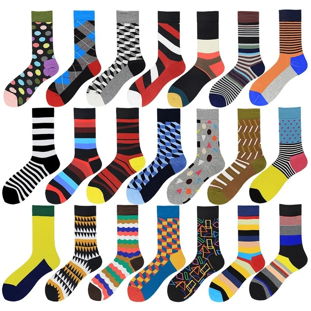 

Peonfly Fashion Men Happy Colorful Striped Plaid Funny Sock Male High Quality Casual Cotton Socks 21 Colors Available