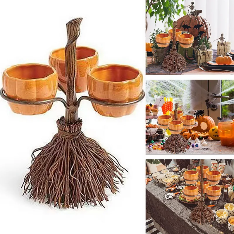 

2023 Halloween Pumpkin Snack Plates Rack Witch Bowl Baby Kids Dessert Fruit Dishes Party Buffet Display Tray
