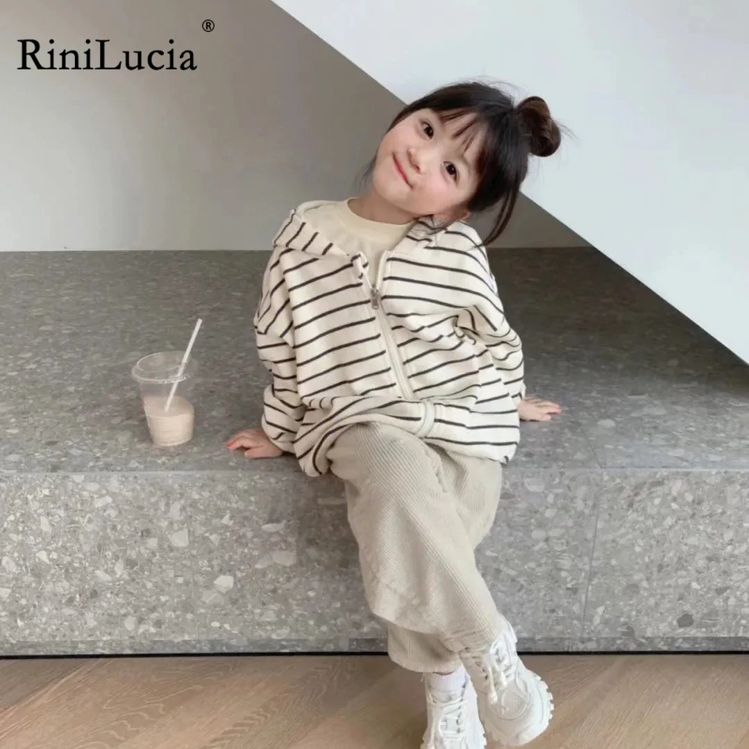 

RiniLucia T2023 New Autumn Kids Jacket Striped Long Sleeve Hooded Girls Coats Casual Boys Girls Outerwear Costume for 2-6Years