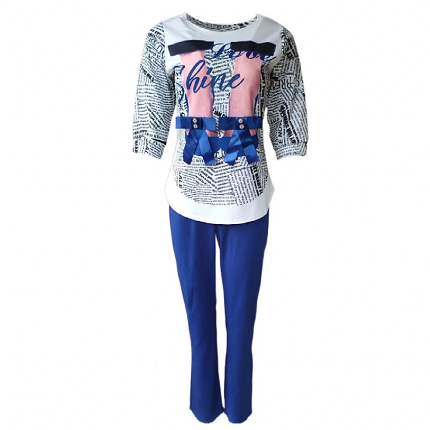 

2 Two Piece Set Women African Clothes Summer Fashion Africa Suit Top And Pants Super Elastic Plus Size African Suits For Lady