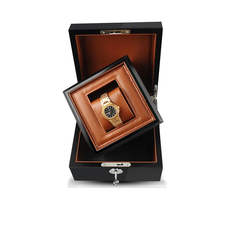 

Black Wooden Watch Boxes Storage Organizer Box Jewelry Retro Watch Box Black Case Wood Pu Storage Box Lock Pillows Gift Box