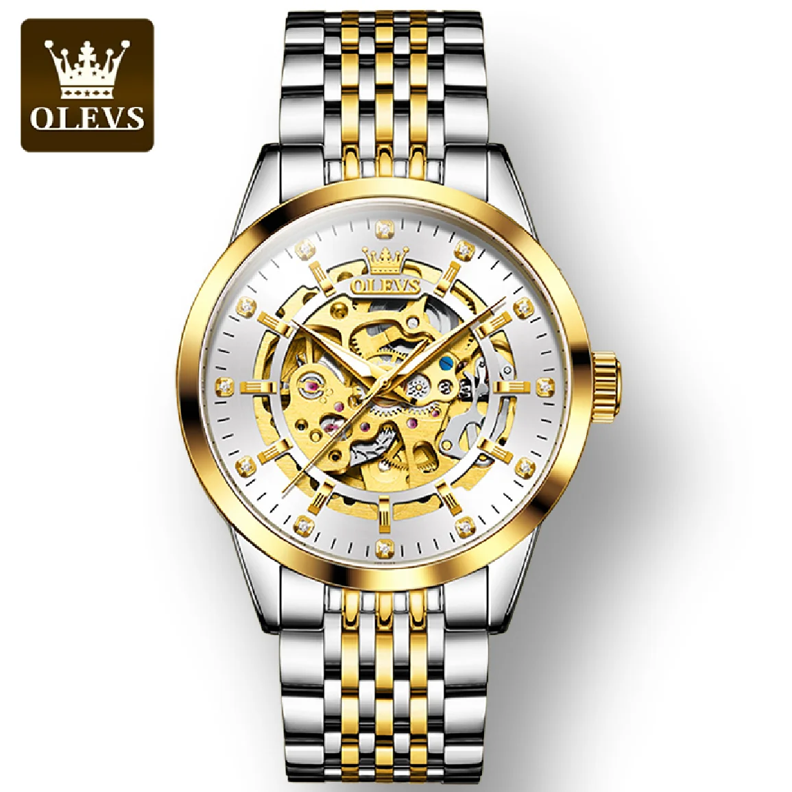 

OLEVS Stainless Steel Strap Business Men Wristwatch Waterproof Full-automatic Hollow-carved Automatic Mechanical Watches for Men
