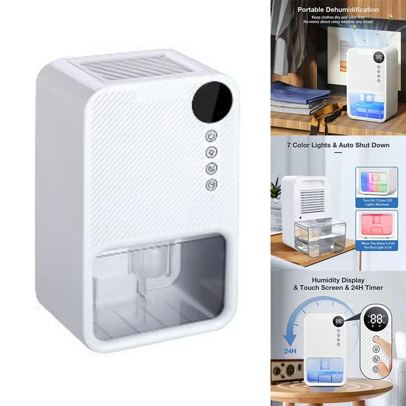 

1100Ml Dehumidifier Portable Moisture Absorbers Timing Colorful Light Quiet Air Dryer For Home Bedroom Bathroom