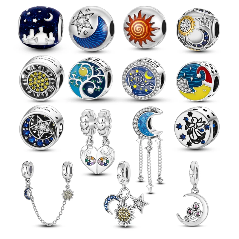 

Женские серебряные подвески в виде солнца, Луны и звезды, подходят для оригинальных браслетов и ожерелий Pandora, ювелирные изделия для рукодел...