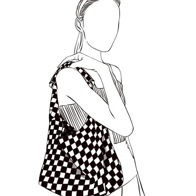 Xiuya Big Canvas Bag Vintage 2022 Fashion Plaid Print Bolso Mujer Casual All-match Korea Checkerboard Large Shopping Tote Bag