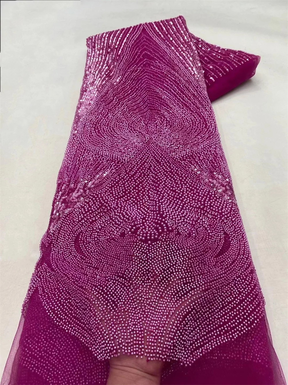 Розово-красные блестки Роскошные Бусины кружева в африканском стиле 2024 высокое