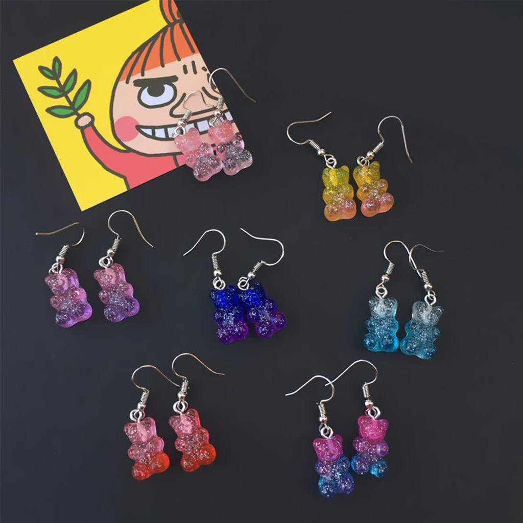 

1 Pair Fashion Lovely Colorful Cartoon Sweet Bear Resin Dangle Drop Earrings Charms Ear Danglers Women Jewelry Gifts