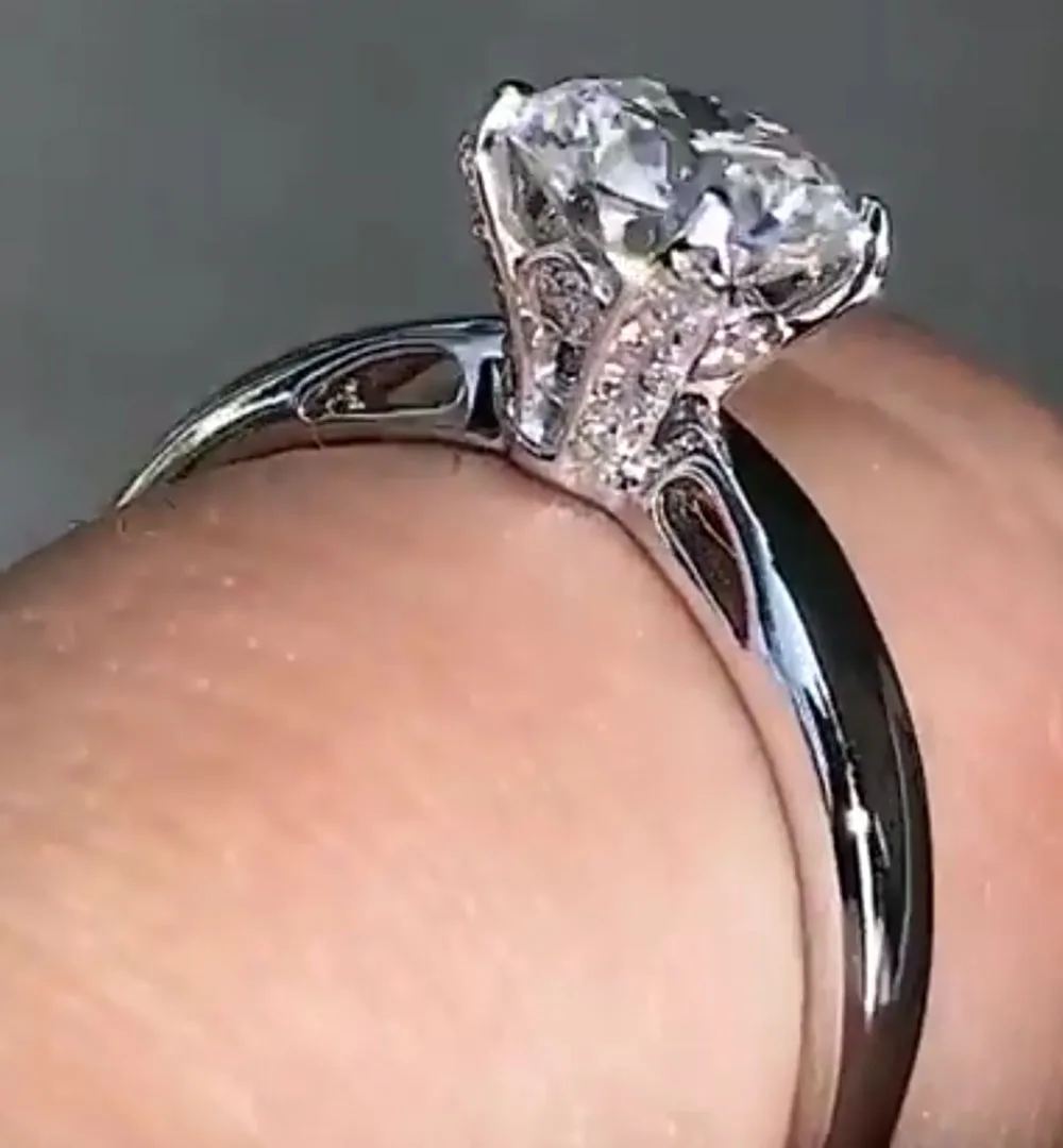 Custom Solid 14K White Gold Women Wedding Party Anniversary Engagement Ring 1 2 3 4 5 Carat Round Moissanite Diamond Trendy