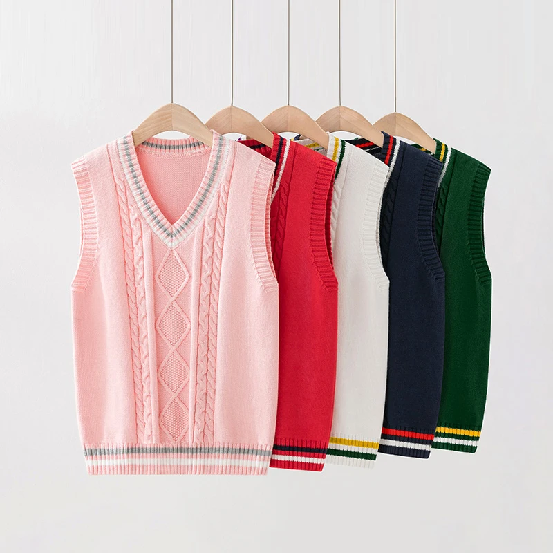 

Girls Cable Knit Cricket Sweater Vest Kids Autumn Winter Children Knitted Waistcoat Cotton for Teen Boys 4 6 8 10 12 14 Years