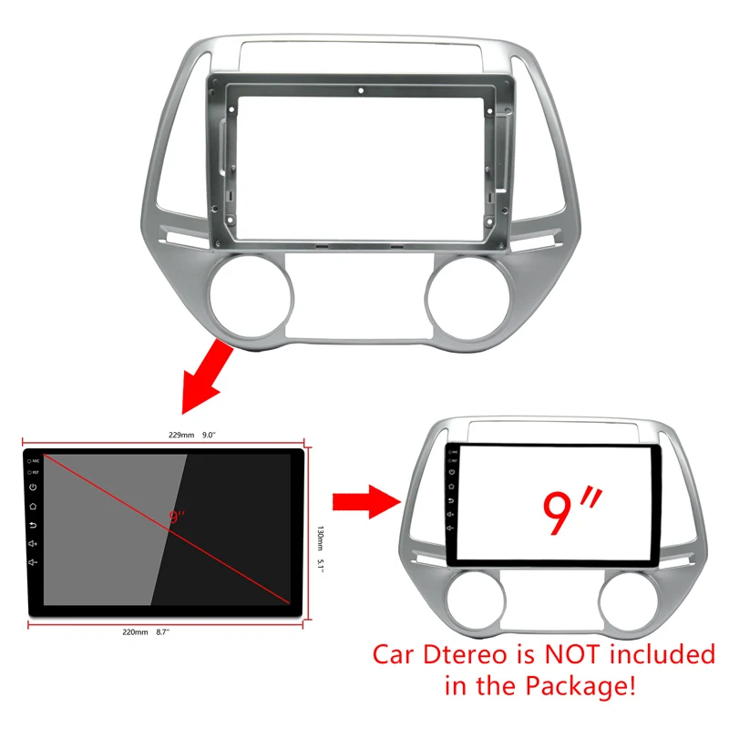 

Рамка для автомобильной панели Hyundai i20 2009-2013, 2DIN, 9 дюймов