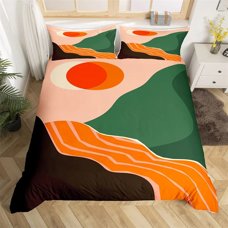 

Abstract Landscape Duvet Cover Single Farmhouse Style Bedding Set Microfiber Mid Century Black and Gold Quilt Cover King Queen