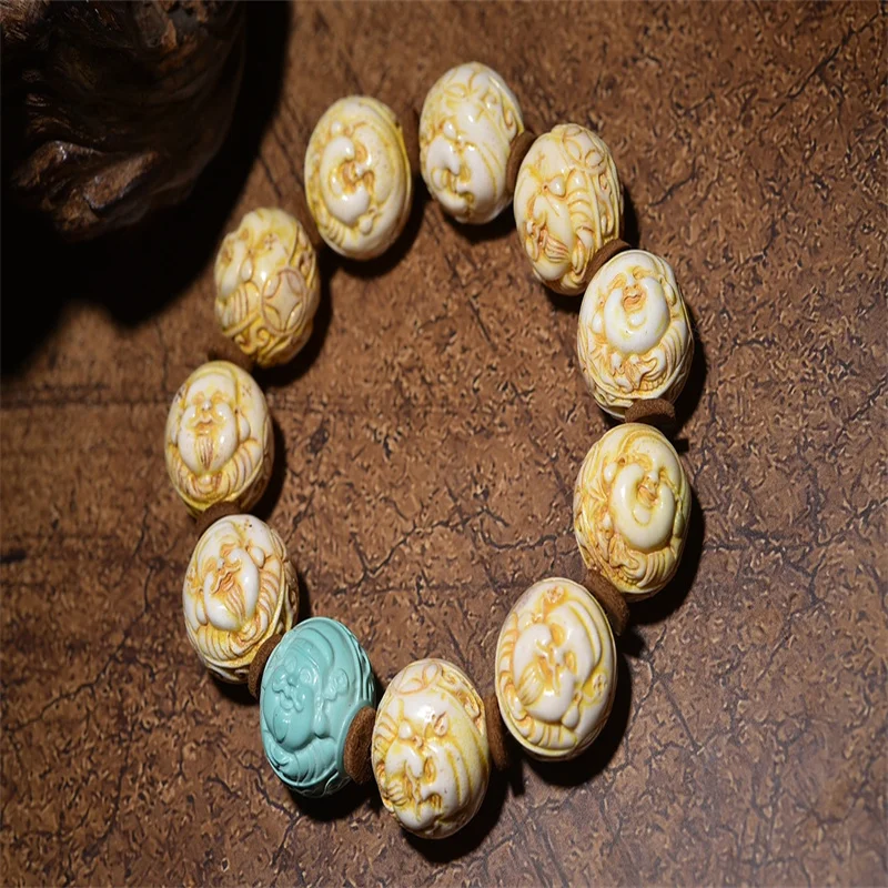 

Bijoux cadeau pulseiras men bracelet bransoletki damskie hand carved beads bracelet retro bone Folk heritage Collectibles