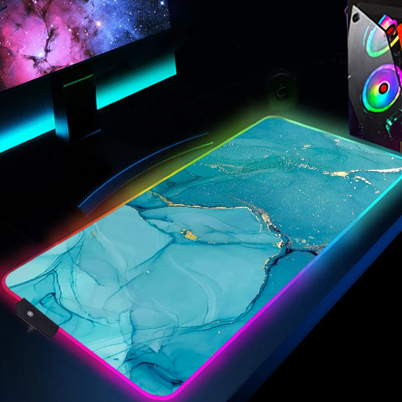 

Marble Backlit Gamer RGB Keyboard Pad Luminous Desk Protector LED With wire Pc Accessories Mouse Gaming Mousepad Mat Xxl Large
