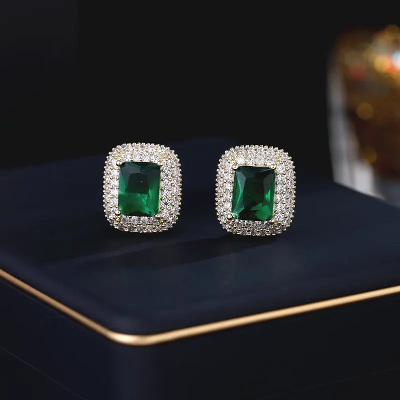 

Micro Pave Zircon Square Ear Studs 925 Silver Needle Statement Crystal Stud Earings Luxury Brand Jewelry for Women