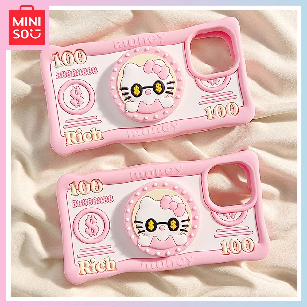 

2023 New Miniso Hello Kitty Pink Banknote Cartoon Iphone 15 Promax 14/13/12 Pro Silicone All-Inclusive Drop Proof Phone Case