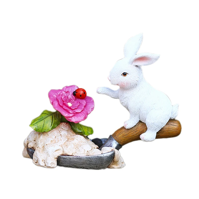 

HOT-Cute Rabbit Solar Lamp Villa Outdoor Solar Rabbit Siting on Shovel Courtyard Lawn Garden Accessories