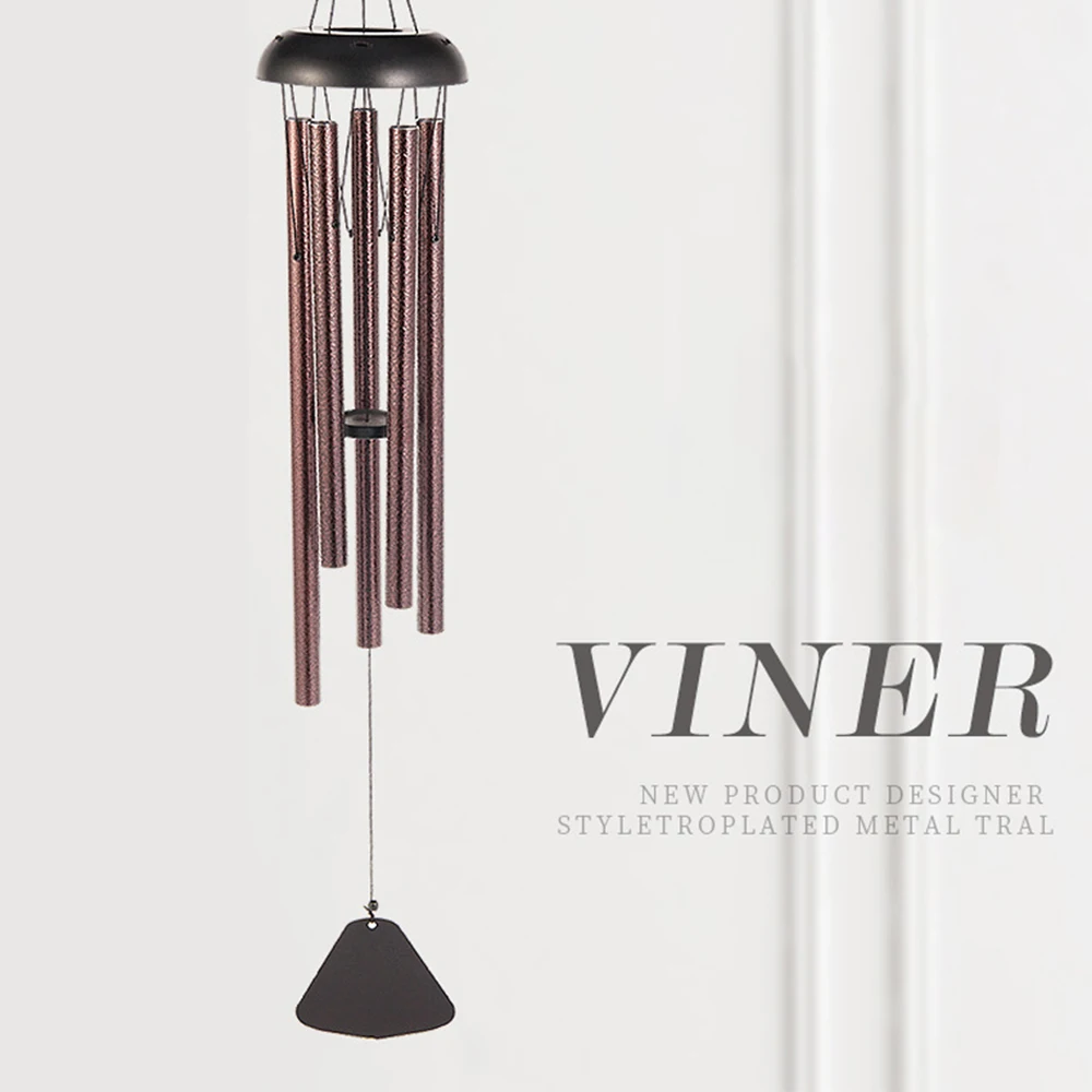 

Newly 36inches 6-Tube Thumb Wind Chime Metal Dark Purple Hollow Music Aeolian Bell Wind Chimes for Outside Deep Tone