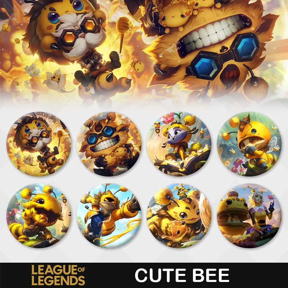 

League of Legends Badge LOL Cute Bee Teemo Yuumi Ziggs Heimerdinger Nunu Orianna Champions Game 58MM Brooch Backpack Decor Gift