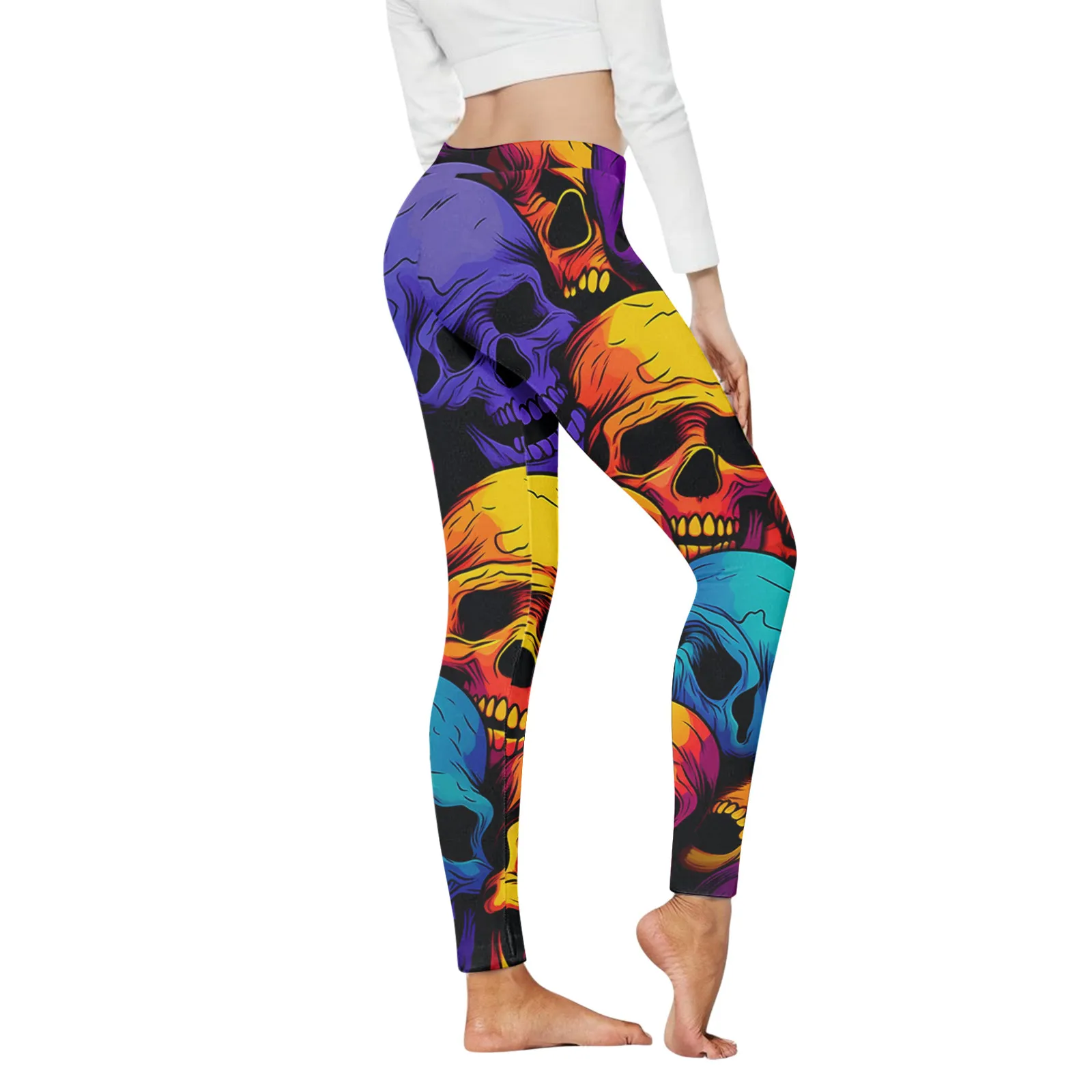 

Women Halloween Print Tights Leggings Control Sport High Waisted Skull Push-Up Imitation Punk Ghost Spider Fitness Bottoms