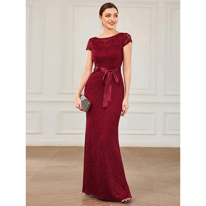 

Decal Short Sleeve Round Neck Revealing Backpack Buttocks Mermaid Vestidos De Noche Party Evening Dress Elegant And Fashionable