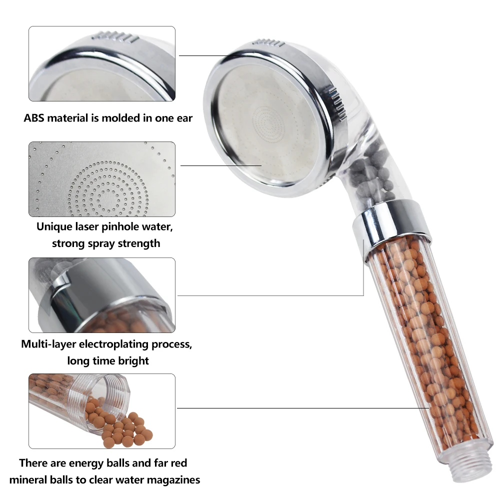 Adjustable Showerhead 3 Modes Bath Shower Head High Pressure Saving Water Bathroom Filter Home SPA Nozzle With Tube |