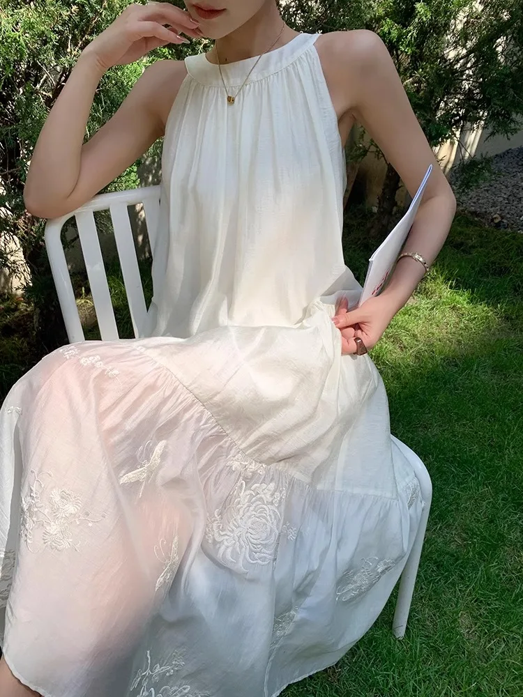 Платье с открытым вырезом и принтом для женщин лето 2024 г. новый дизайн открытыми