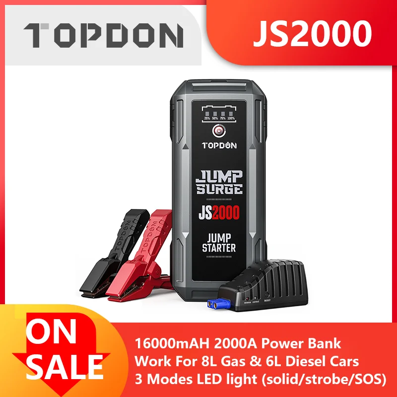 $69.91 Topdon JS2000/JS1200 Car Jump Starter Starting Device Battery Power Bank 2000A/1200A Jumpstarter Auto Buster Emergency Booster