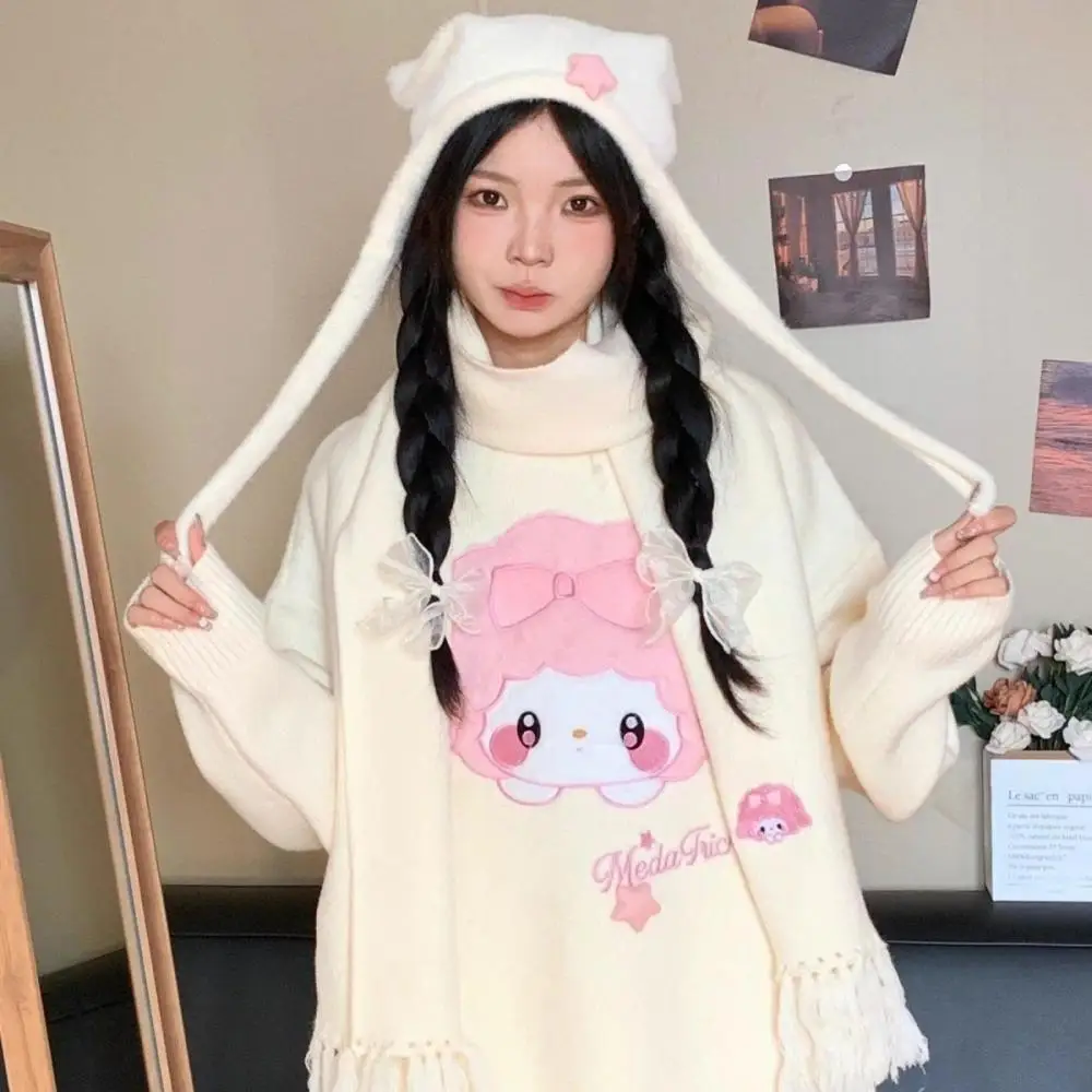 

Anime Sanrio My Melody Women's Sweater Kawaii Thickened Long Sleeve Crew Neck Sweater Autumn Winter Girly Loose Preppy Look Top