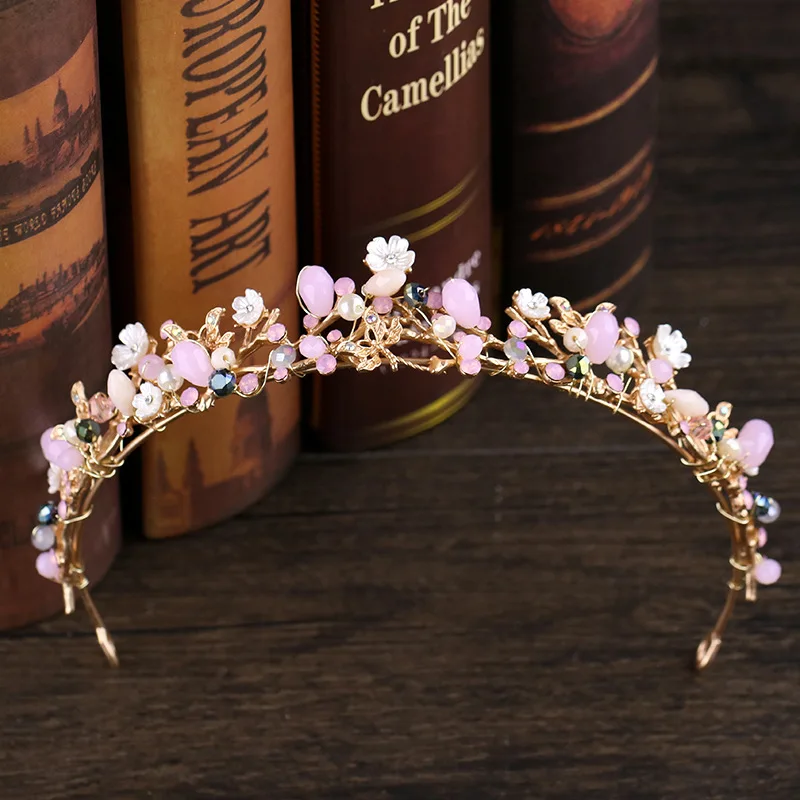 

Pink Crystal Crown Wedding Dress Accessories Bridal Jewelry Wholesale
