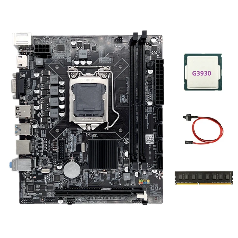 

H110 Computer Motherboard LGA1151 Supports Celeron G3900 G3930 Series CPU+G3930 CPU+DDR4 4GB 2133Mhz RAM+Switch Cable