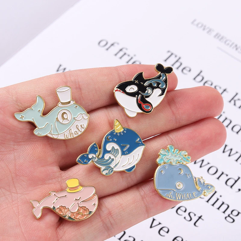 

Marine Life Enamel Pins Custom Funny Whale Brooches Sea Creature Animal Lapel Pins Clothes Badge Bag Jewelry Gifts Wholesale