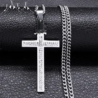 hip hop jesus crystal cross pendant necklace women silver color christian stainless steel necklaces party jewelry gift n4856s05