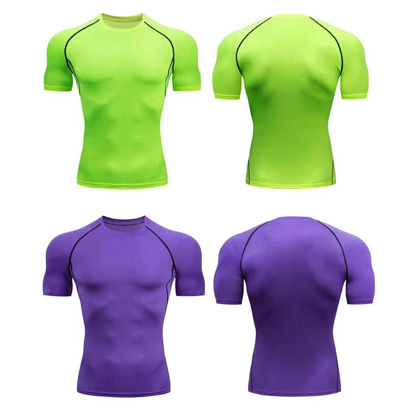 Men's Compression Shirts Short Sleeve Gym Workout Fitness Undershirts Quick Dry Athletic T-Shirt Sport Running Tops Solid Color