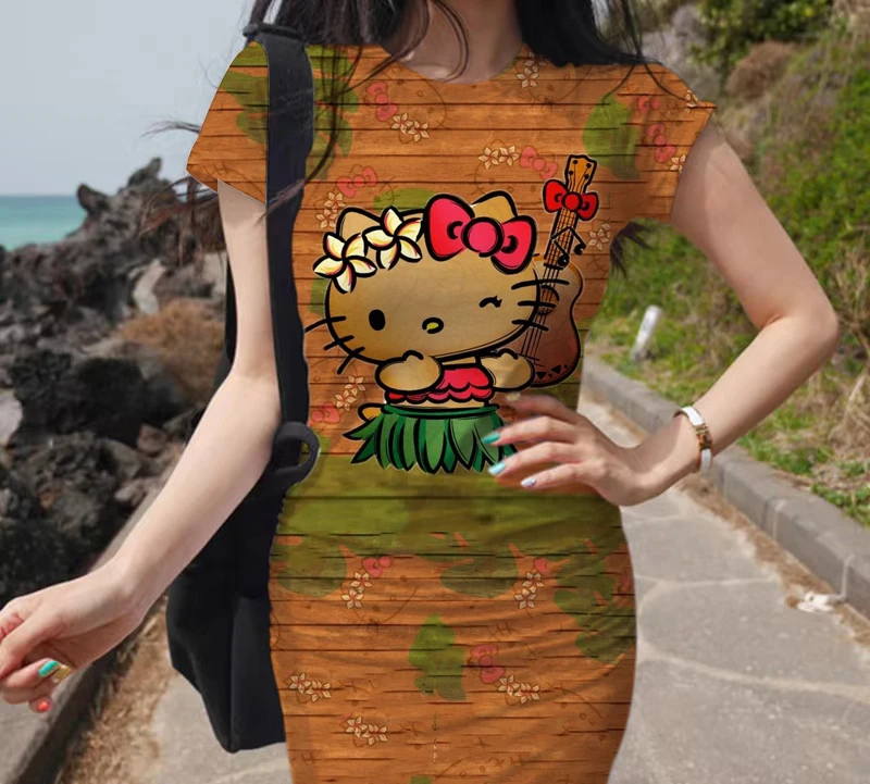 

Женское платье с коротким рукавом Hello Kitty, Красное Облегающее вечернее платье с рисунком из мультфильма, Клубное платье для вечерние ЕТА