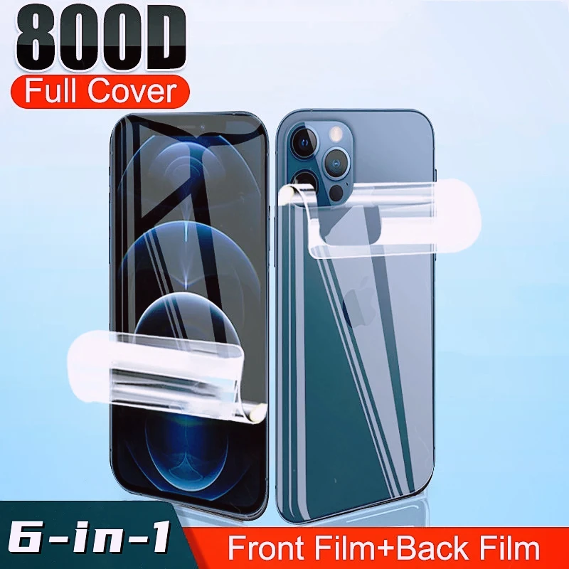 

6-in-1 Full Cover Hydrogel Film for IPhone 12 13 Pro Max Mini 7 Plus Screen Protectors for IPhone 11 XS XR X Back Film Not Glass