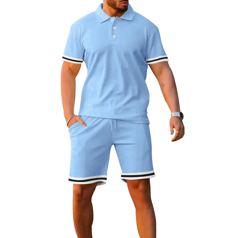 Summer 2023 New Men's Crewneck Casual Top + Sports Fitness Drawstring Shorts Boutique Two-piece Set