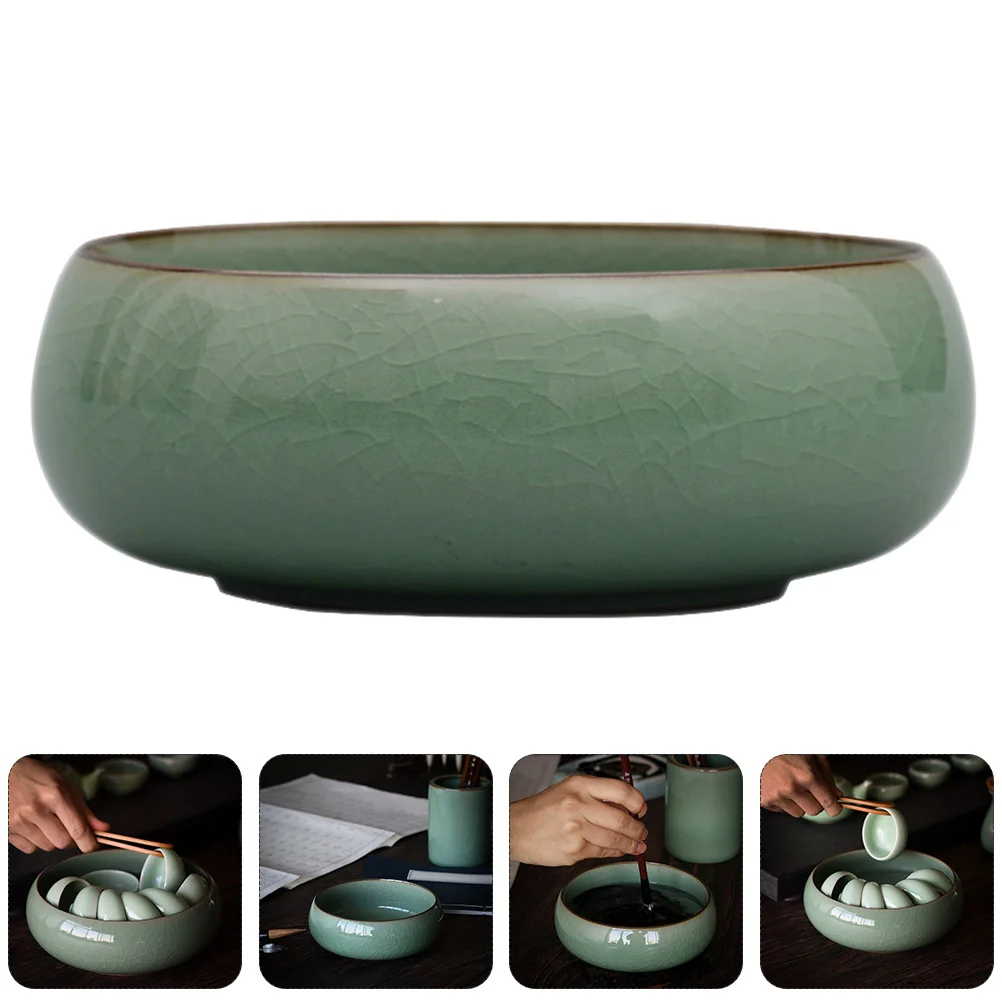 

Brush Calligraphy Chinese Ink Washer Pottery Inkwell Cup Tray Wash Pot Porcelain Tea Water Pen Supplies Bowl Celadon