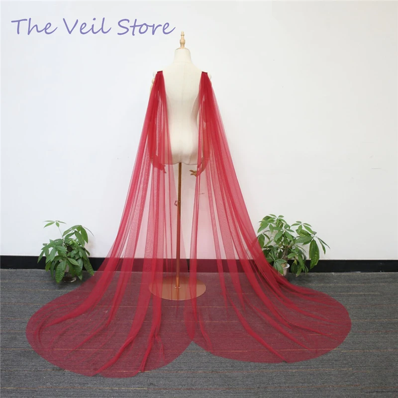 Свадебная накидка на плечо Тюлевая Фата бордового цвета с крыльями для невесты