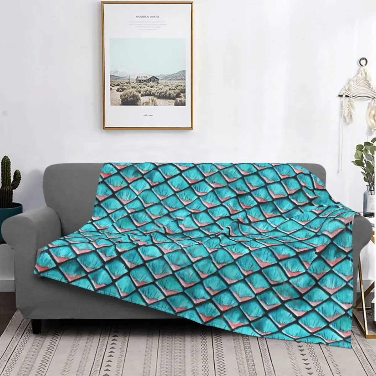 

Manta azul azulado y Coral, colcha para cama a cuadros, toalla a cuadros, manta de lana, funda para niños