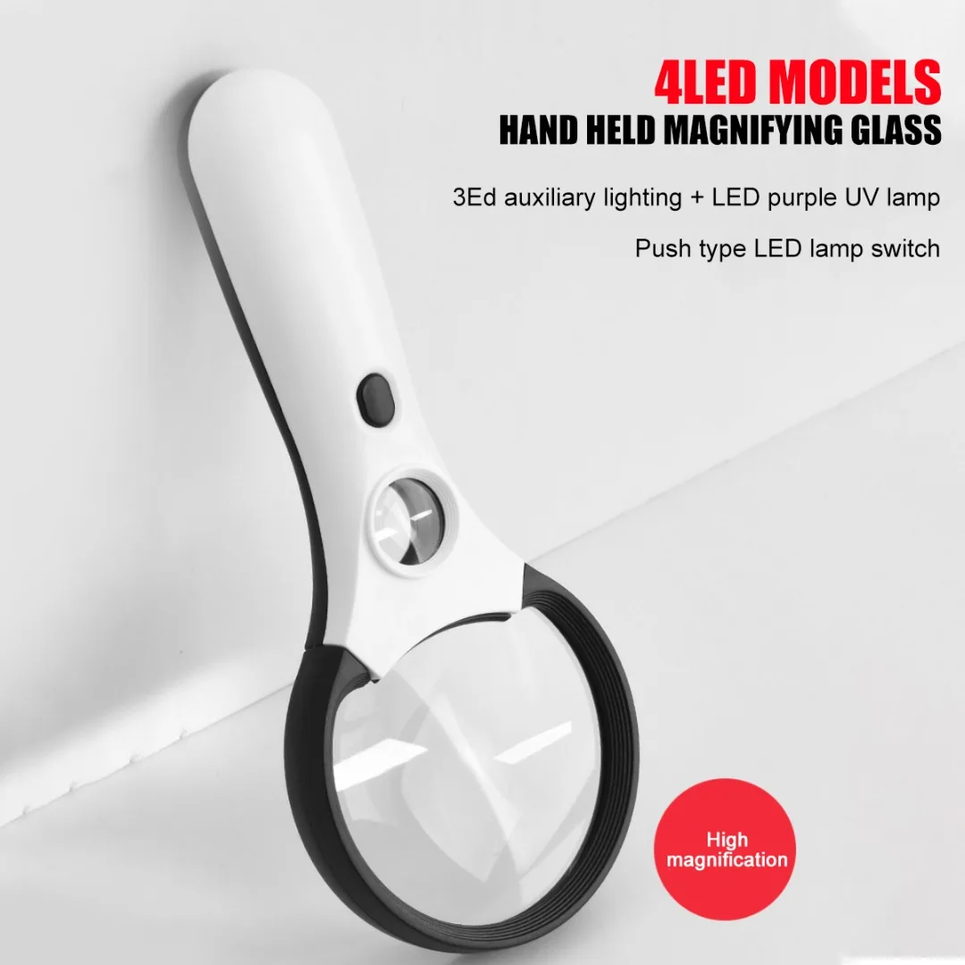 

Portable 3X 45X Handheld Magnifier LED UV Lighted Magnifying Glass Double Color 83mm Optical Glass Lenses For Jewelry Reading