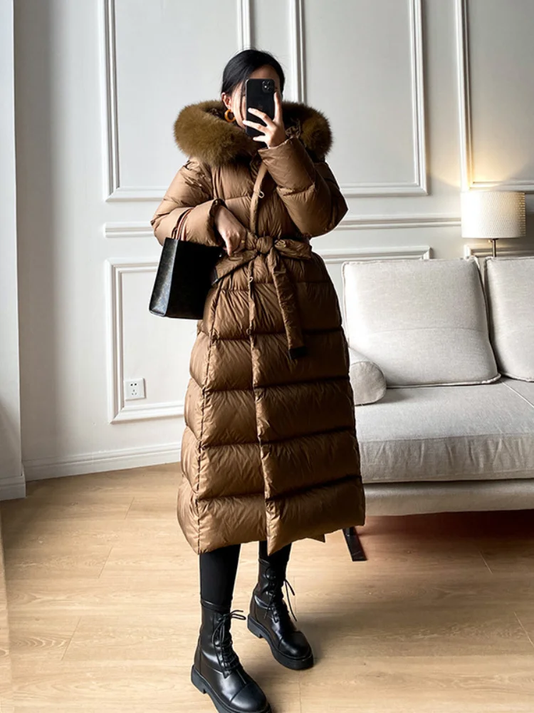 

brand genuine Luxury 2023 New X-Long Women Winter Casual White Duck Down Jacket Real Natural Fox Fur Collar Coat Warm Fashion Ou